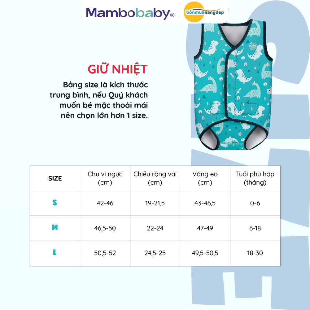 Áo bơi giữ nhiệt Mambobaby cho bé từ sơ sinh chất liệu cao su dày 3mm an toàn giữ ấm cho bé