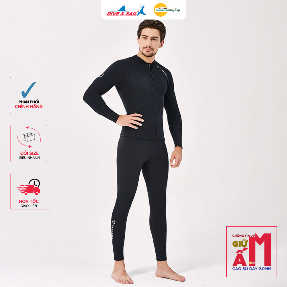 Đồ bơi giữ nhiệt người lớn DIVE AND SAIL cho Nam chất liệu cao su dày 2mm giữ ấm