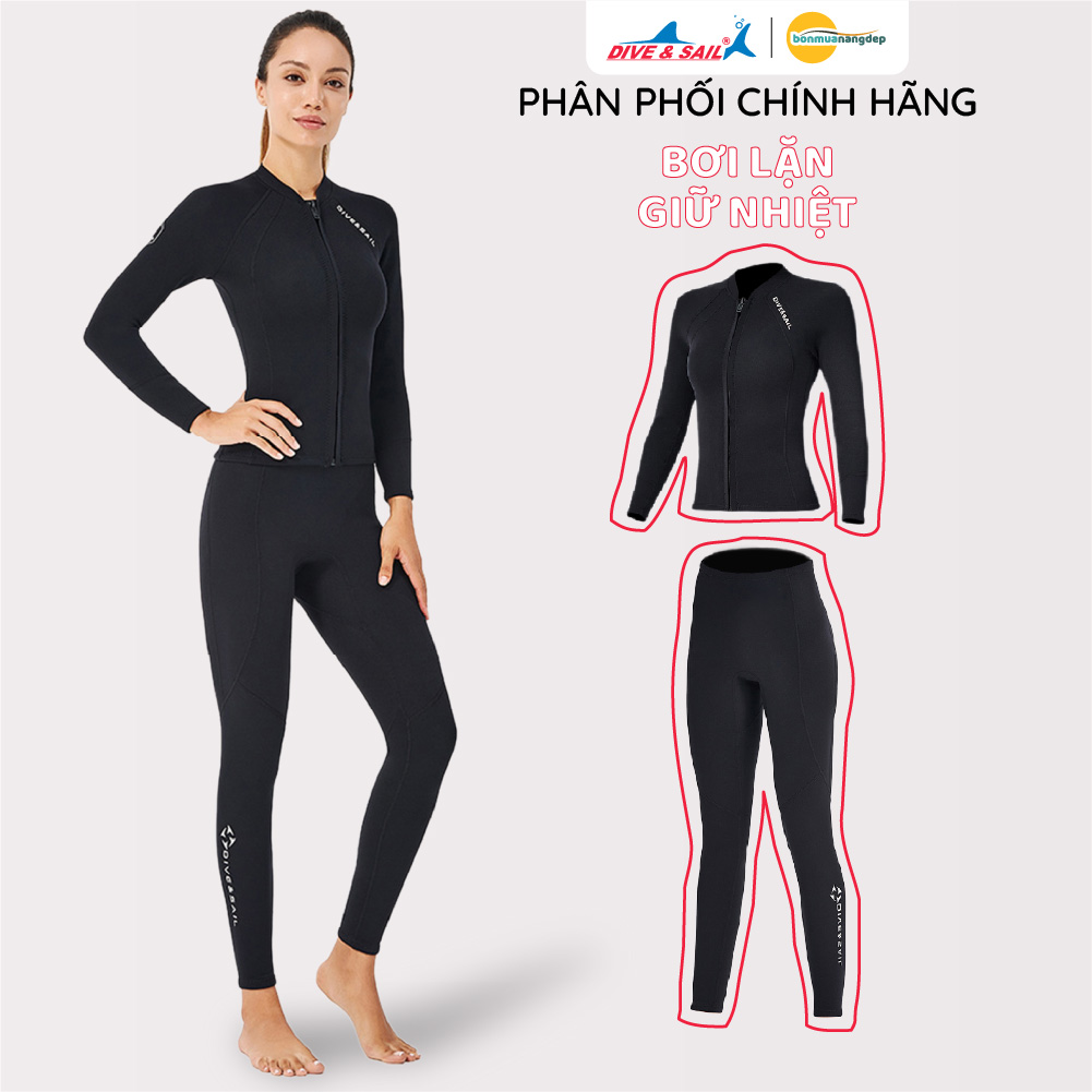 Đồ bơi giữ nhiệt người lớn DIVE AND SAIL cho Nữ chất liệu cao su dày 2mm giữ ấm