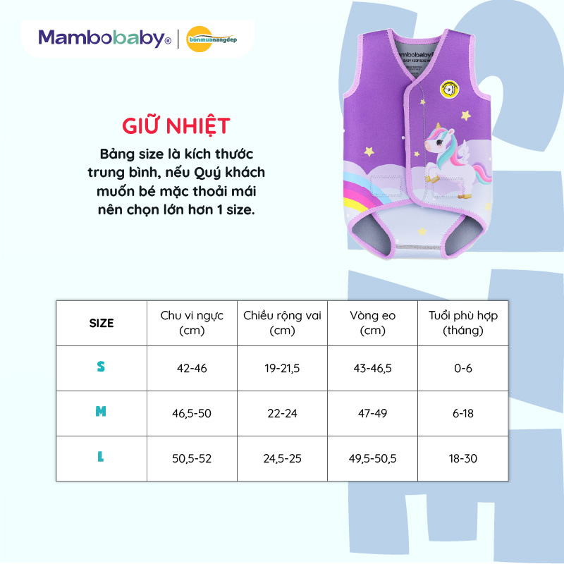 Áo bơi giữ nhiệt cho bé chất liệu gồm 3 lớp Polyester, cao su tổng hợp và lớp nylon, hiệu Mambobaby