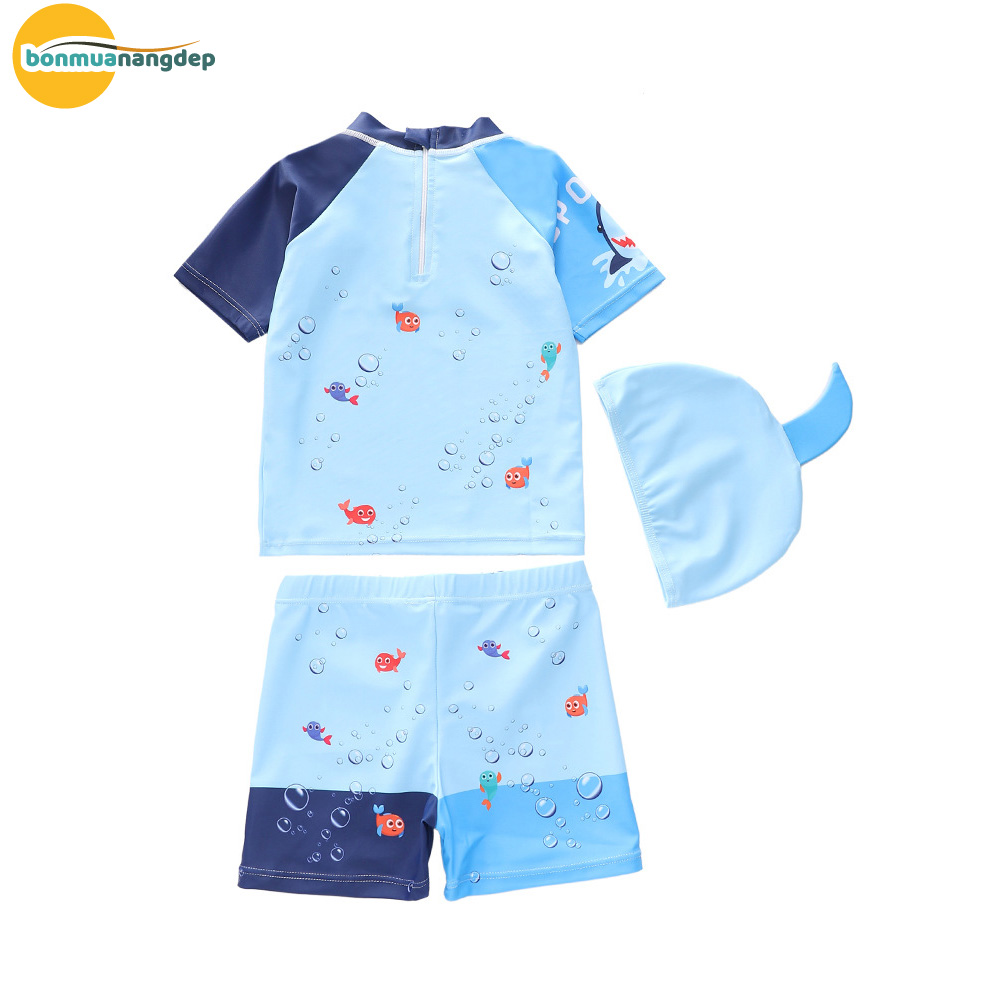Đồ bơi bé trai tay ngắn quần ngắn rời size nhí cho bé từ 9kg - 20ky tặng kèm nón
