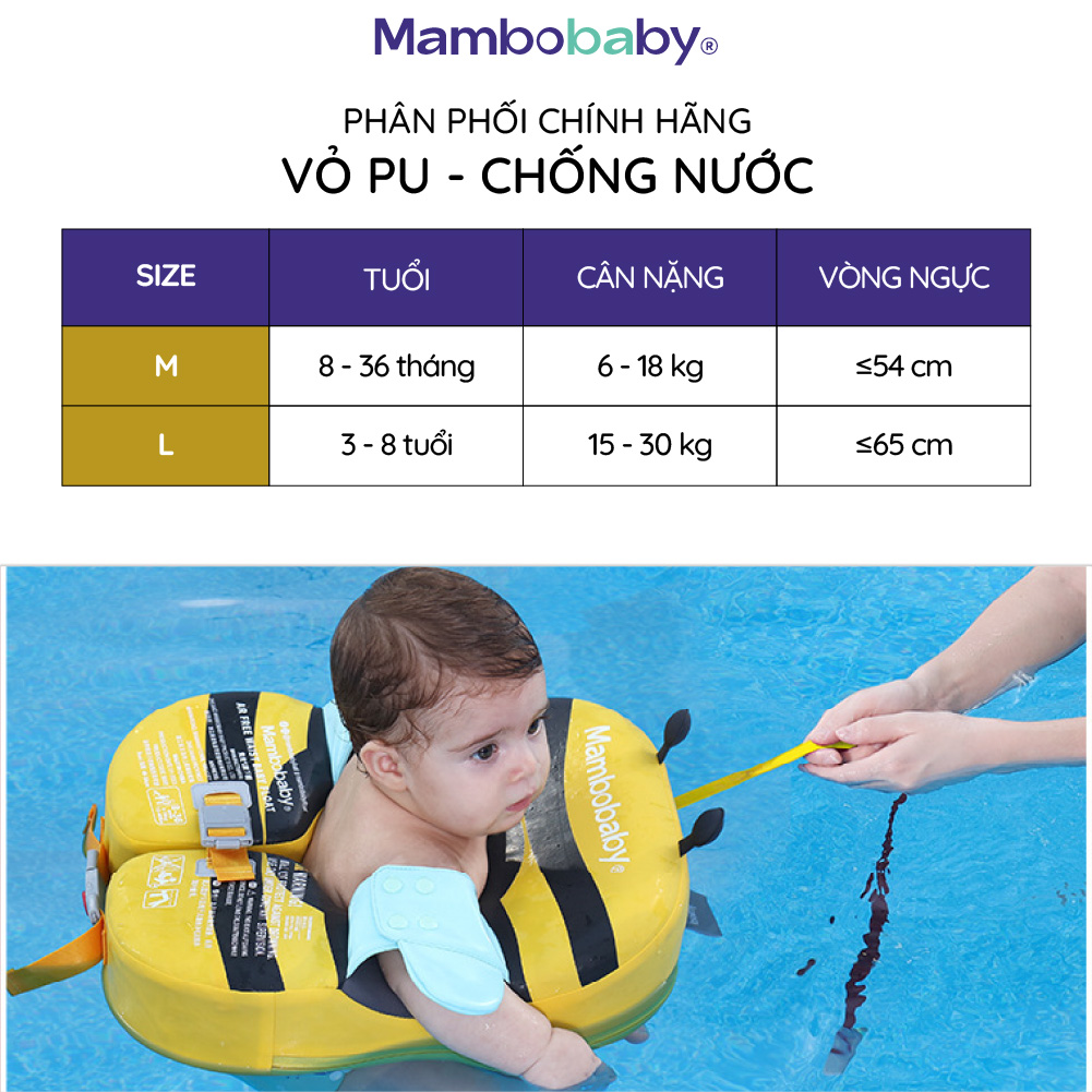 Phao nách Mambobaby cho bé từ 8 tháng đến 8 tuổi hình ong vàng xốp Pearl Foam siêu bền