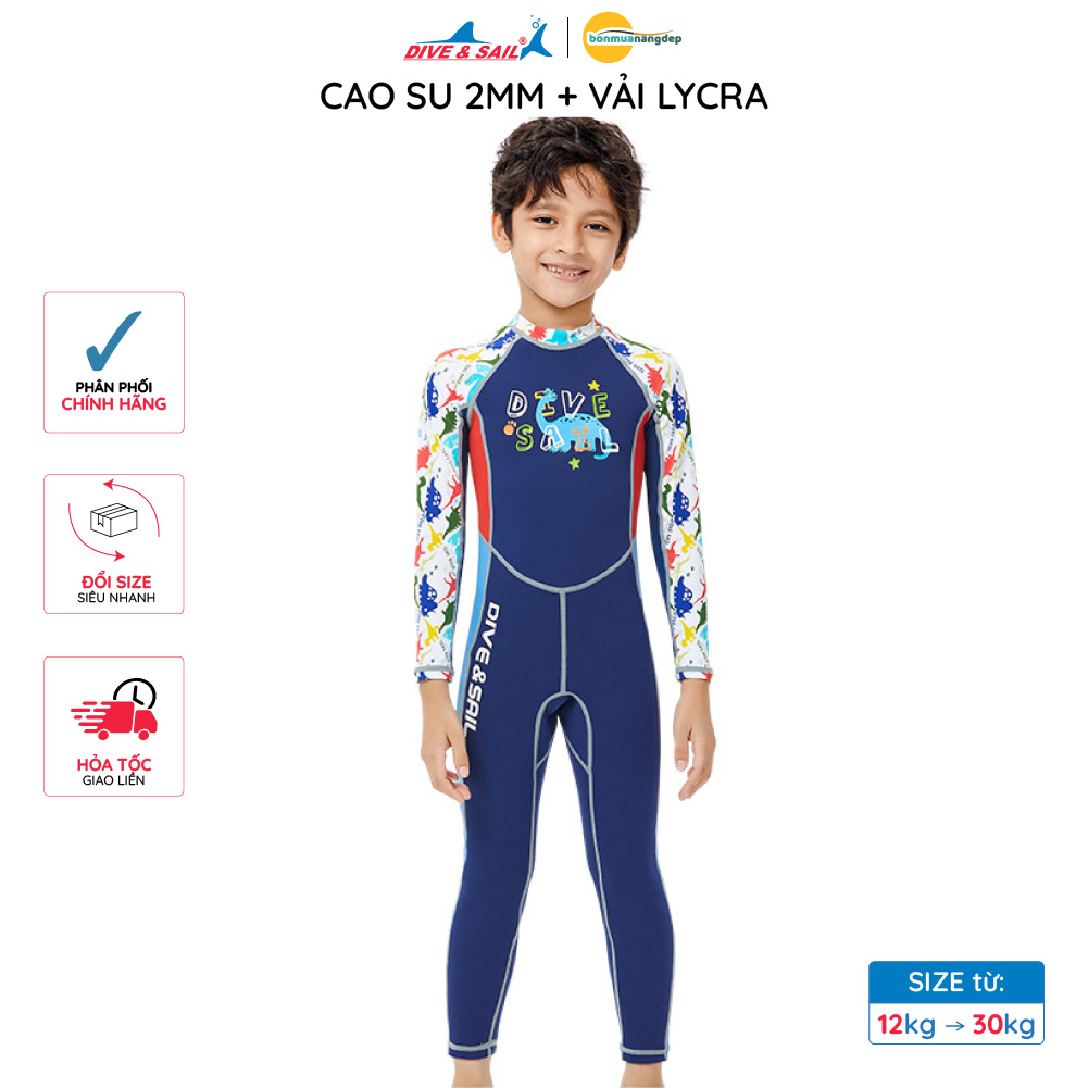 Đồ Bơi Giữ Nhiệt bé trai Dive and Sail size 12-30kg Cao su dày 2mm giữ ấm