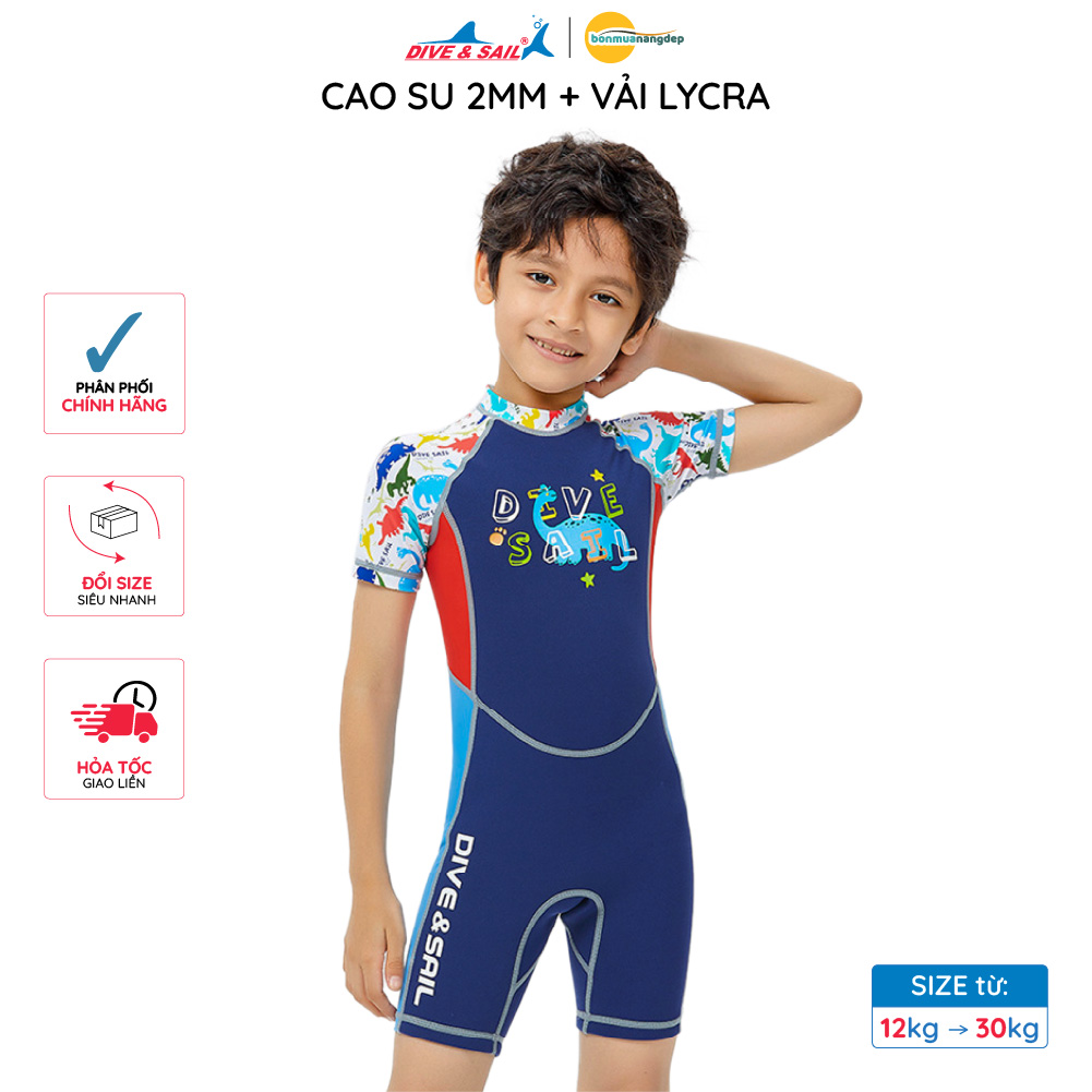 Đồ Bơi Giữ Nhiệt bé trai Dive and Sail size 12-30kg chất liệu Cao su dày 2mm Giữ ấm ngăn tia