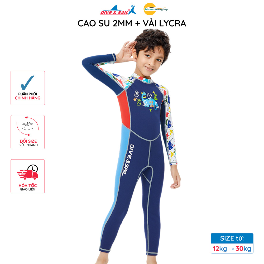 Đồ Bơi Giữ Nhiệt bé trai Dive and Sail size 12-30kg Cao su dày 2mm giữ ấm