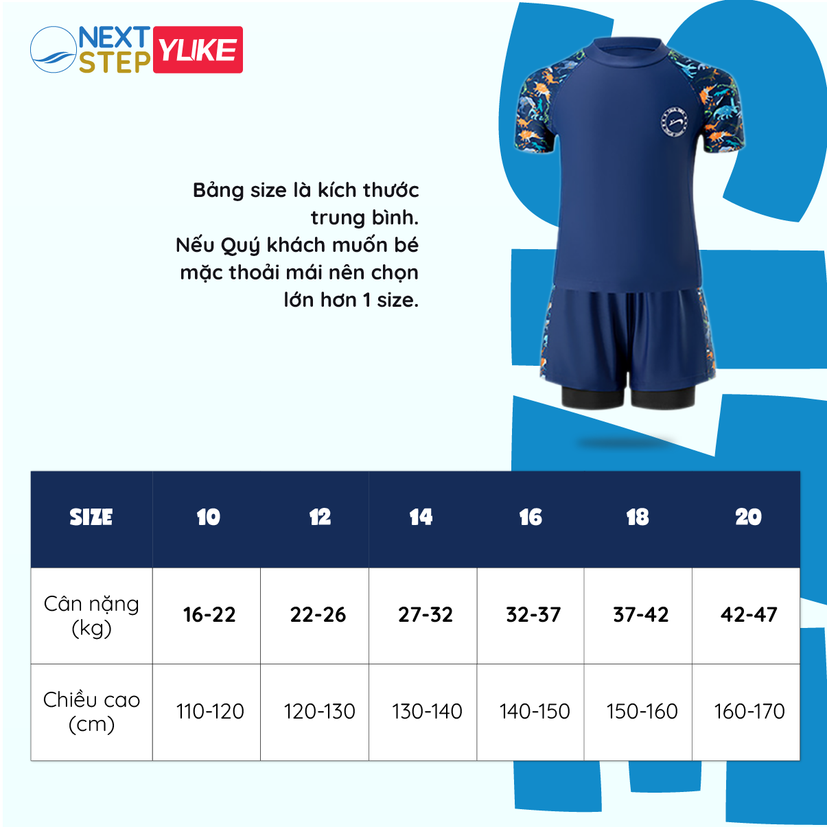 Đồ bơi bé trai YUKE tay ngắn quần 2 lớp, chất vải mềm mại YY20