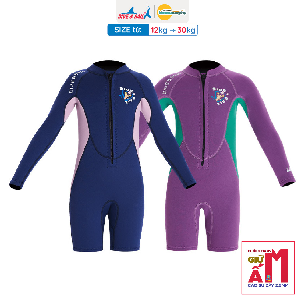 Đồ bơi giữ nhiệt bé gái Dive and Sail size 12-30kg cao su dày 2.5mm giữ ấm ngăn tia UV