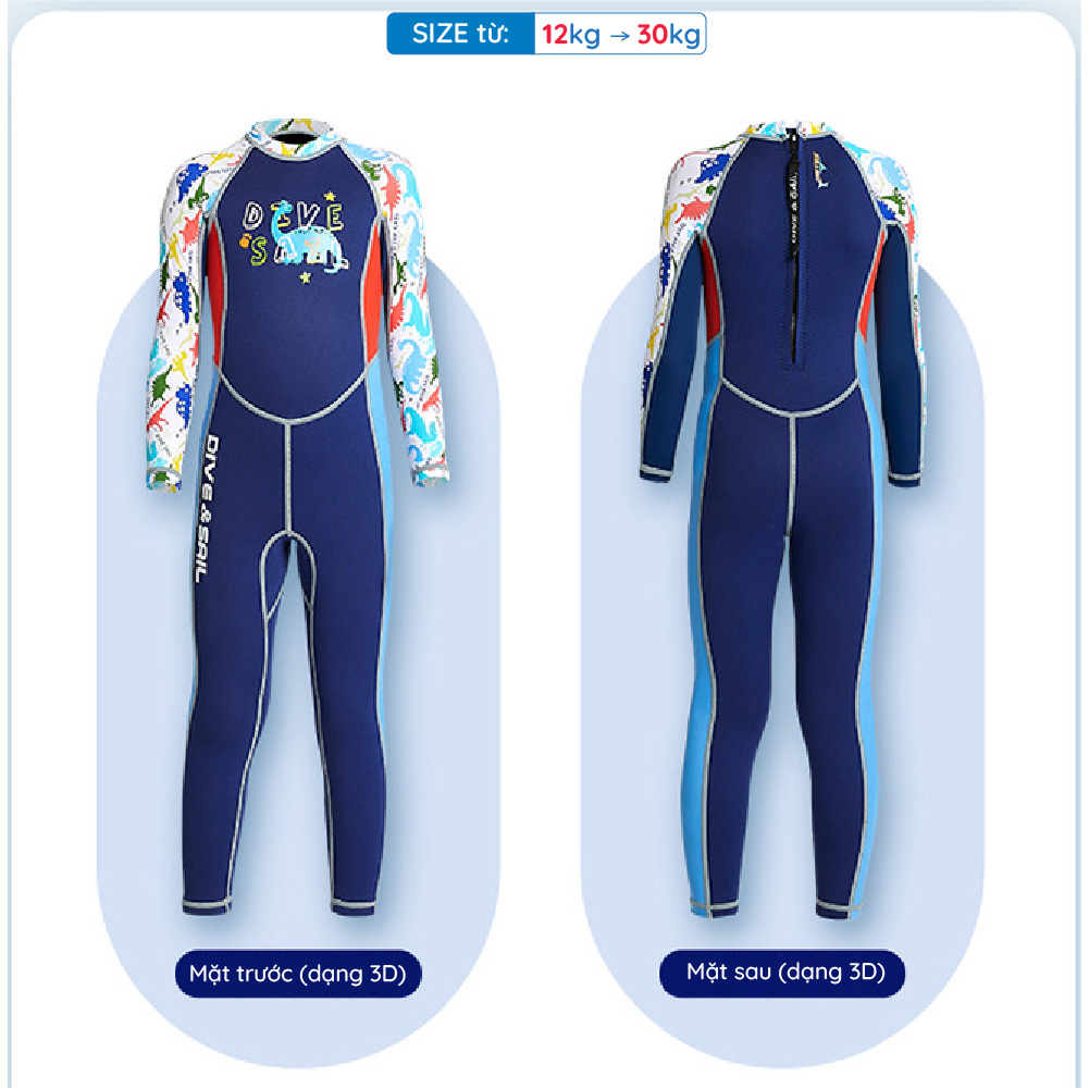 Đồ Bơi Giữ Nhiệt bé trai Dive and Sail size 12-30kg Cao su dày 2mm giữ ấm