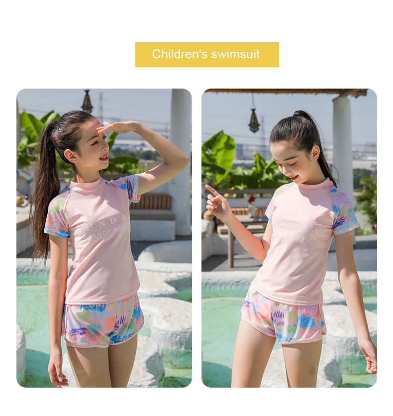 Đồ bơi cho bé gái lớn quần đùi Sunday (hồng xanh)