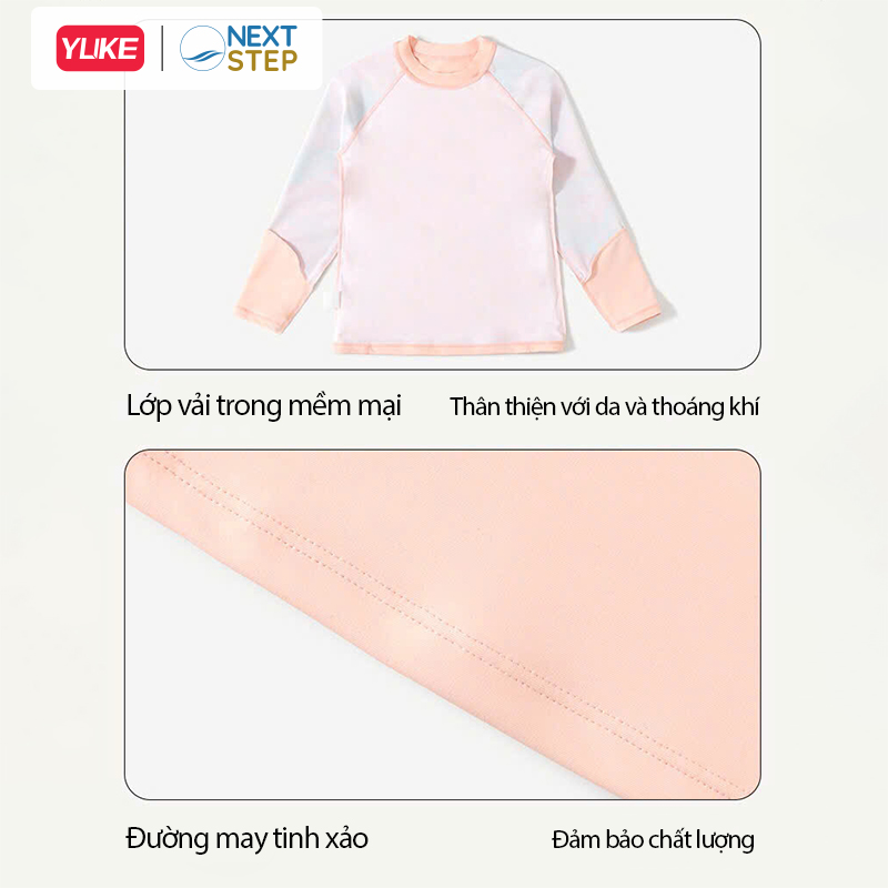 Đồ bơi bé gái tay dài quần dài chống nắng, chân váy liền size cho bé từ 17-42kg hiệu YUKE.