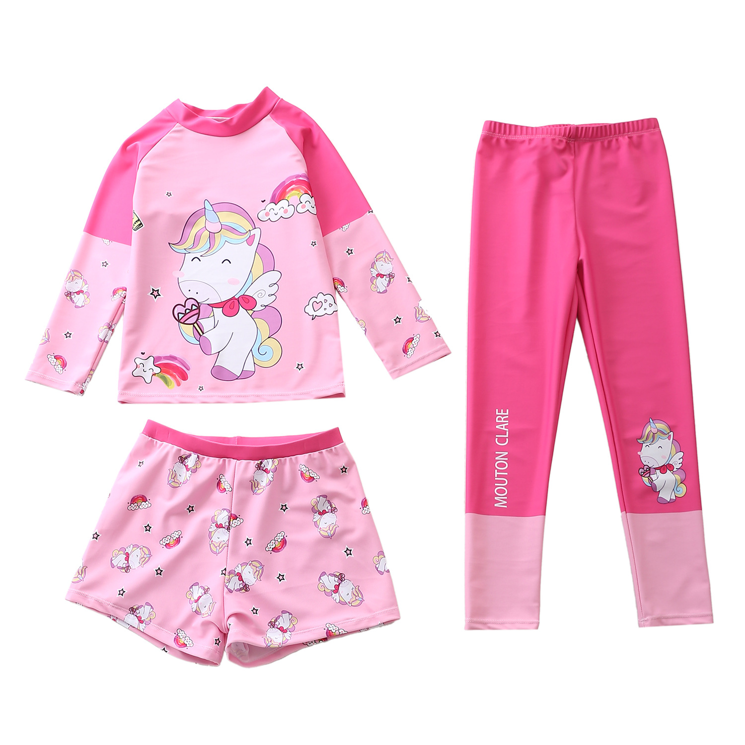 Đồ bơi bé gái 3 mảnh tay dài quần dài Yibaidu CM84-6BW