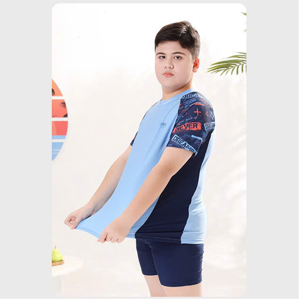 Bộ đồ bơi bé trai tay ngắn quần ngắn BIG SIZE kèm mũ, Size từ 34-73kg