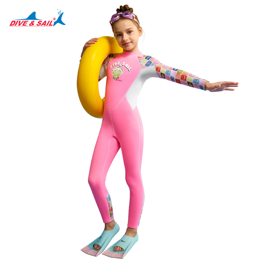 Đồ bơi giữ nhiệt bé gái Dive and Sail size 12-30kg chất liệu cao su dày 1.5mm giữ ấm ngăn tia UV