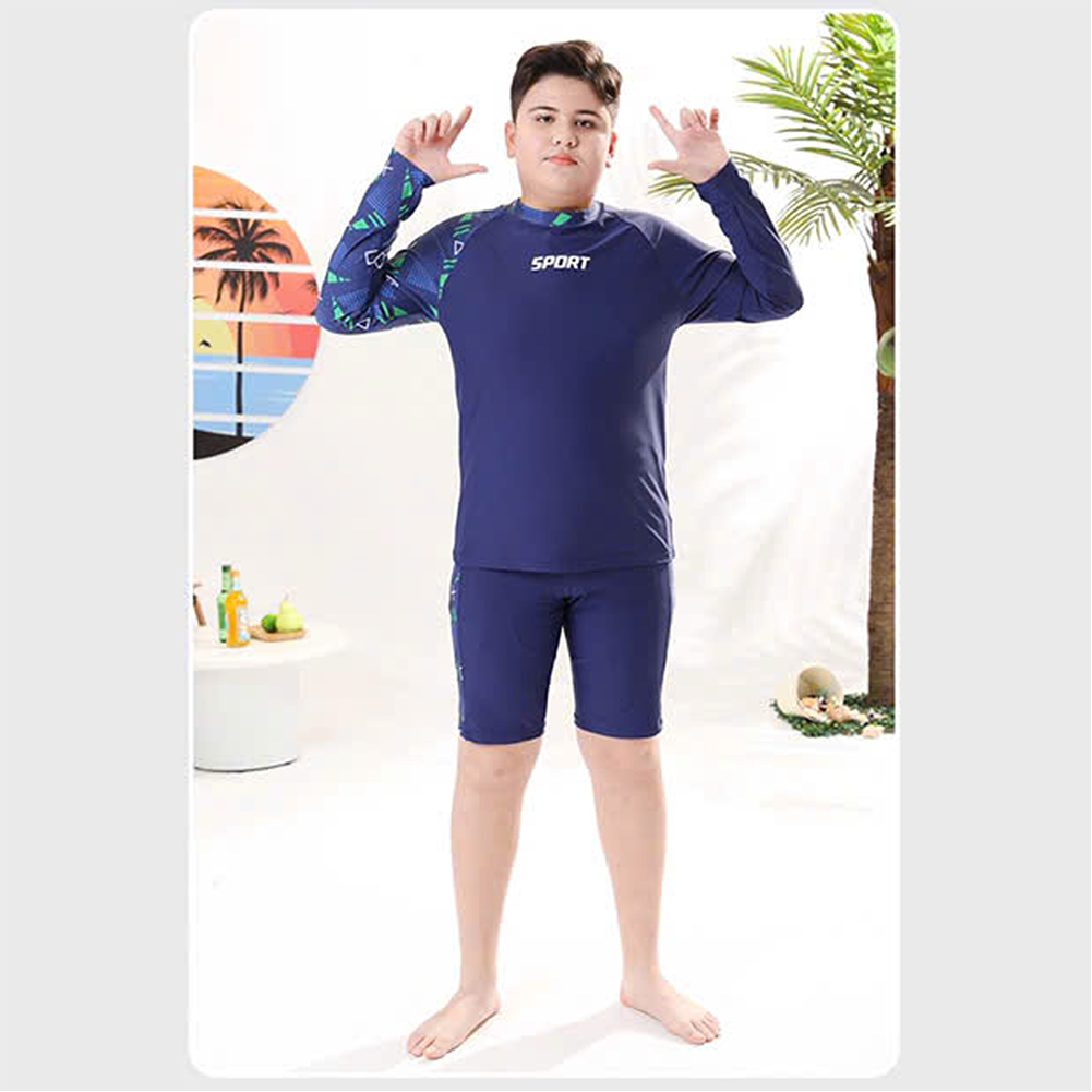 Bộ đồ bơi bé trai BIG SIZE tay dài quần ngắn tặng kèm mũ cho bé từ 34-73kg