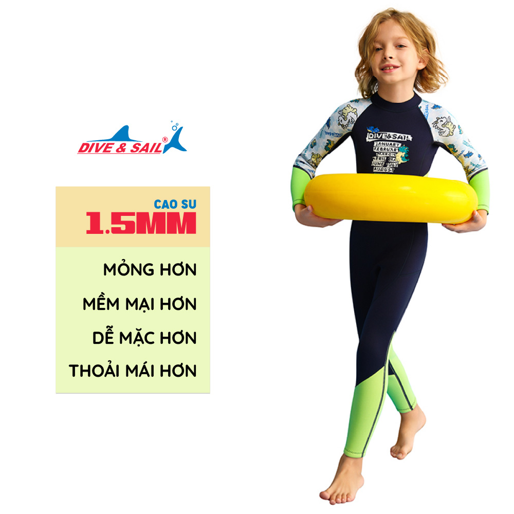 Đồ bơi giữ nhiệt bé trai Dive and Sail size 12-30kg chất liệu cao su dày 1.5mm giữ ấm ngăn tia UV