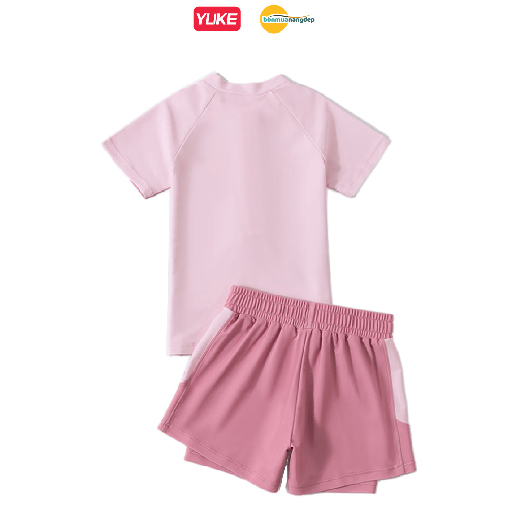 Bộ đồ bơi bé gái tay ngắn quần đùi 2 lớp kín đáo có dây kéo trước ngực tiện lợi YY2482