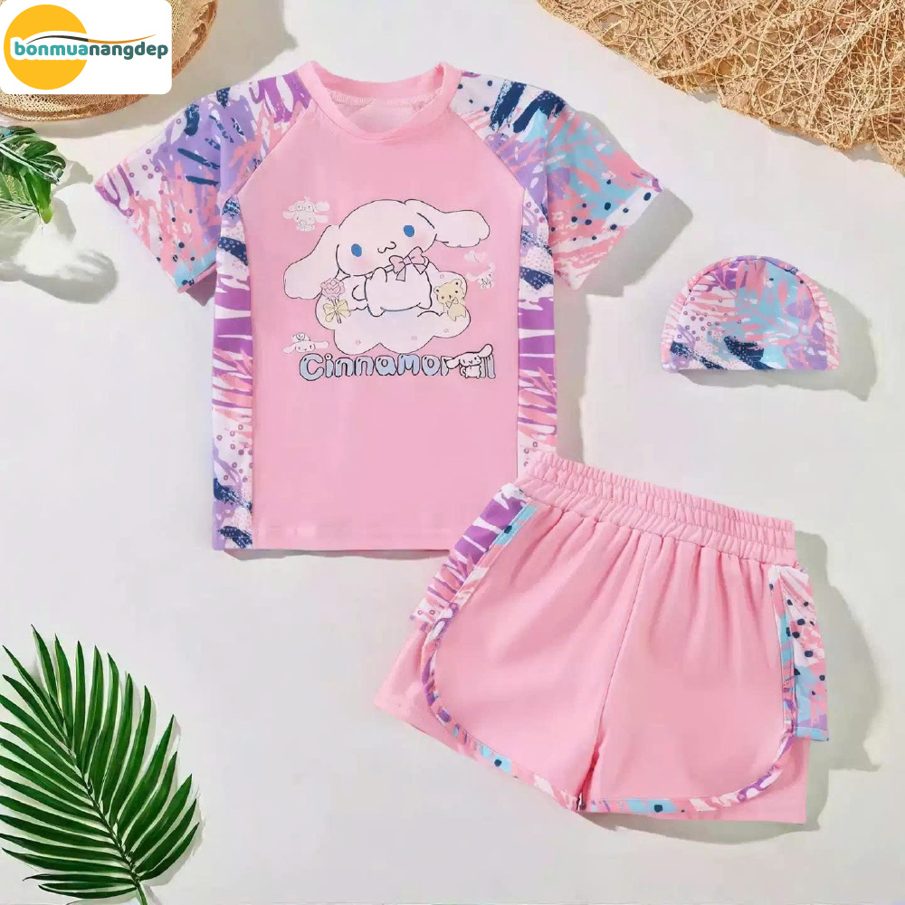 Đồ bơi bé gái tay gắn quần đùi rời hoạ tiết Cinamorin xinh xắn
