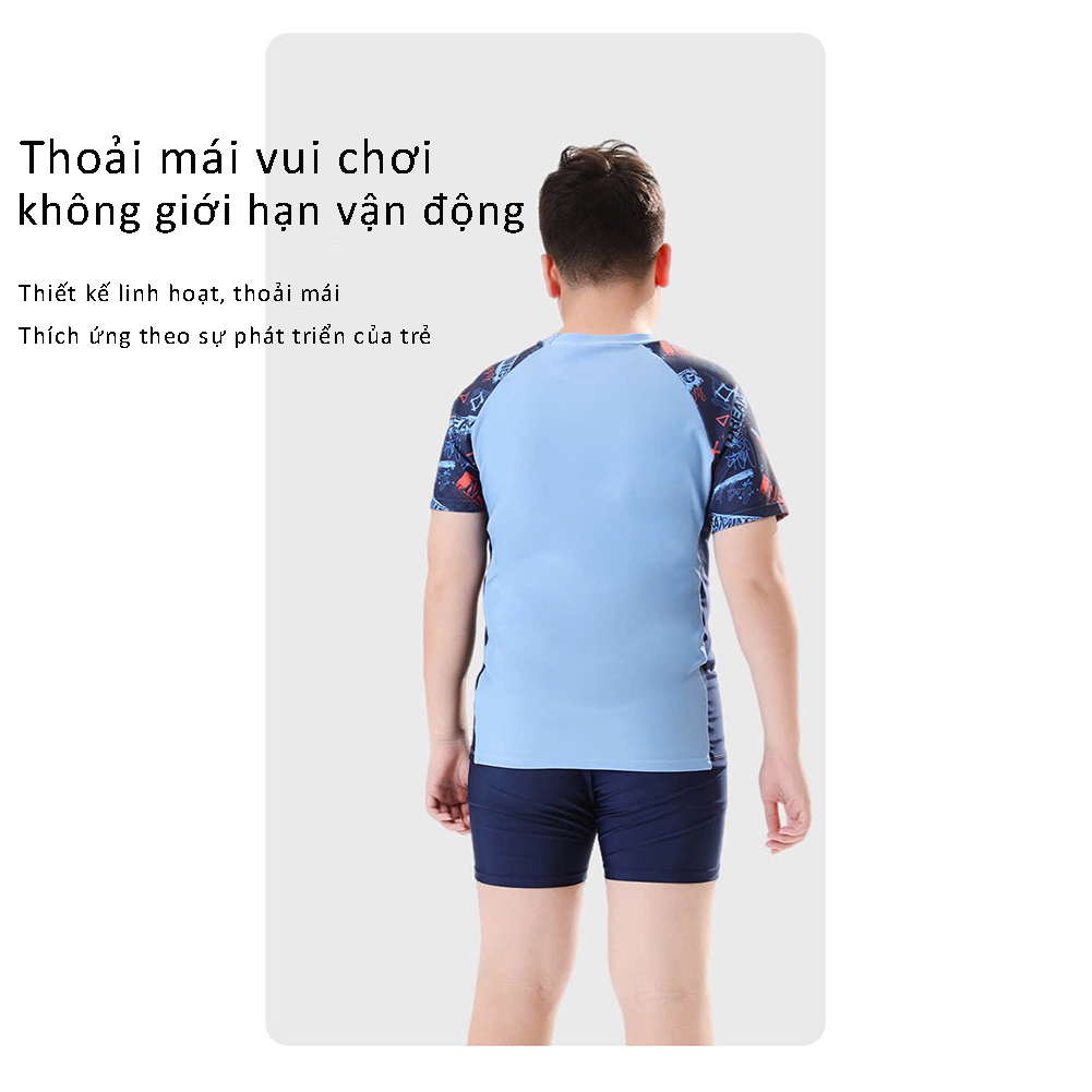 Bộ đồ bơi bé trai tay ngắn quần ngắn BIG SIZE kèm mũ, Size từ 34-73kg
