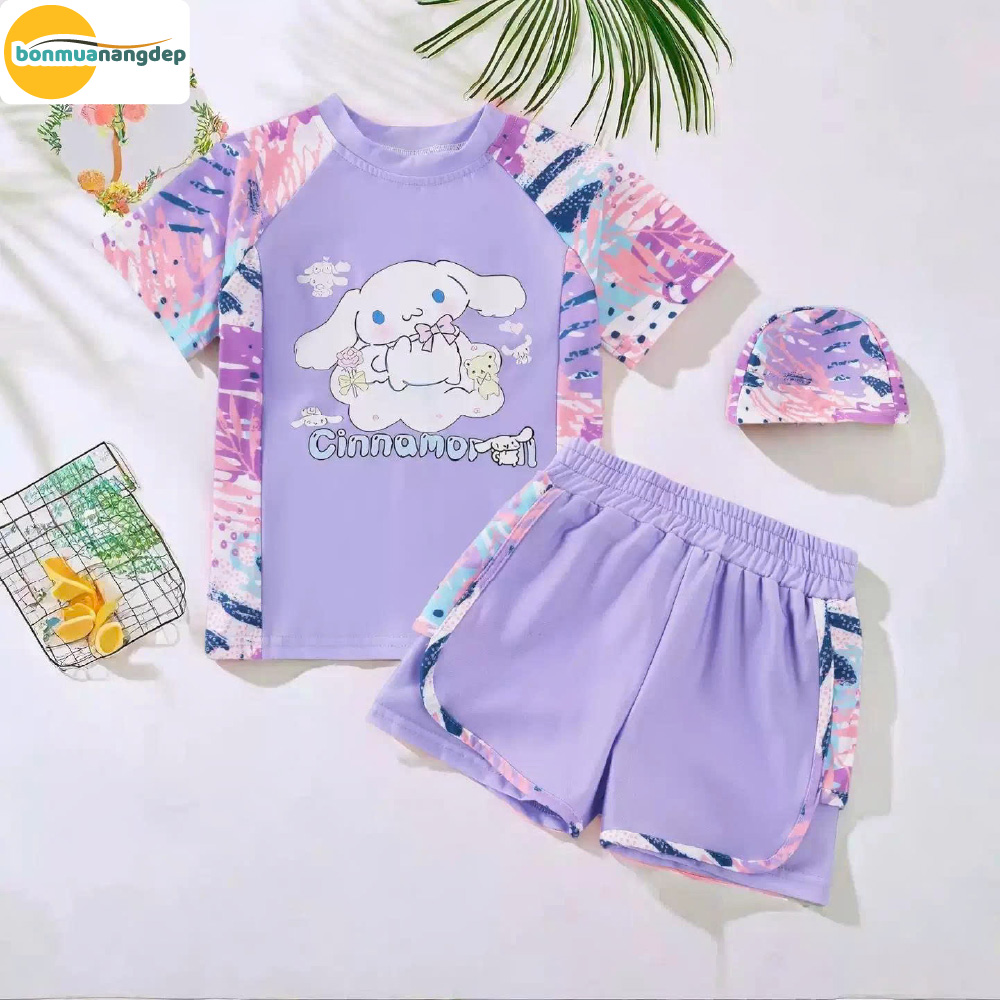 Đồ bơi bé gái tay gắn quần đùi rời hoạ tiết Cinamorin xinh xắn