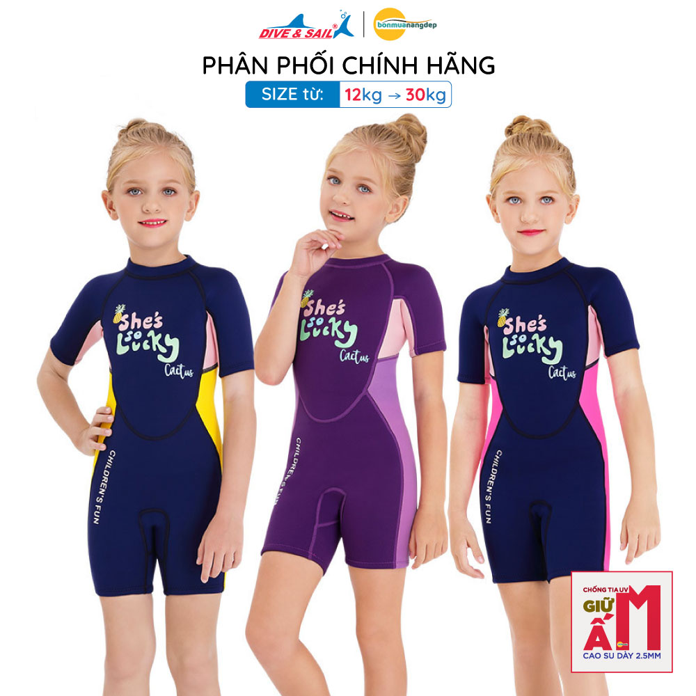 Đồ bơi giữ nhiệt bé gái Dive and Sail size 12-30kg cao su dày 2.5mm giữ ấm