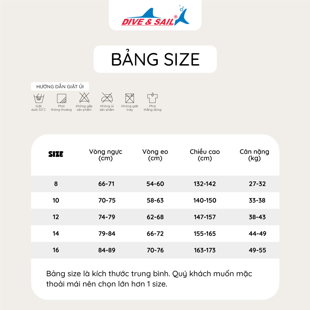 Đồ bơi giữ nhiệt bé gái Dive and Sail size 27kg - 55kg chất liệu cao su dày 2.5mm giữ ấm rât tốt