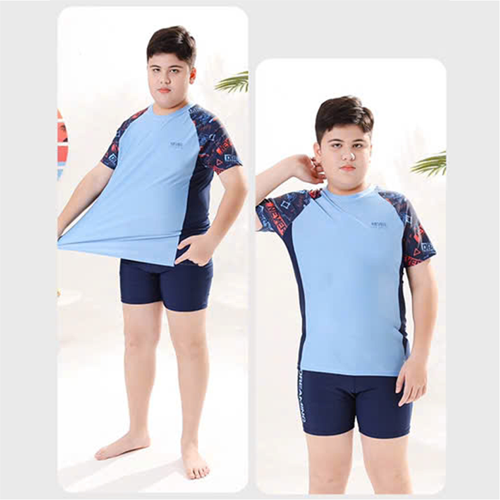 Bộ đồ bơi bé trai tay ngắn quần ngắn BIG SIZE kèm mũ, Size từ 34-73kg
