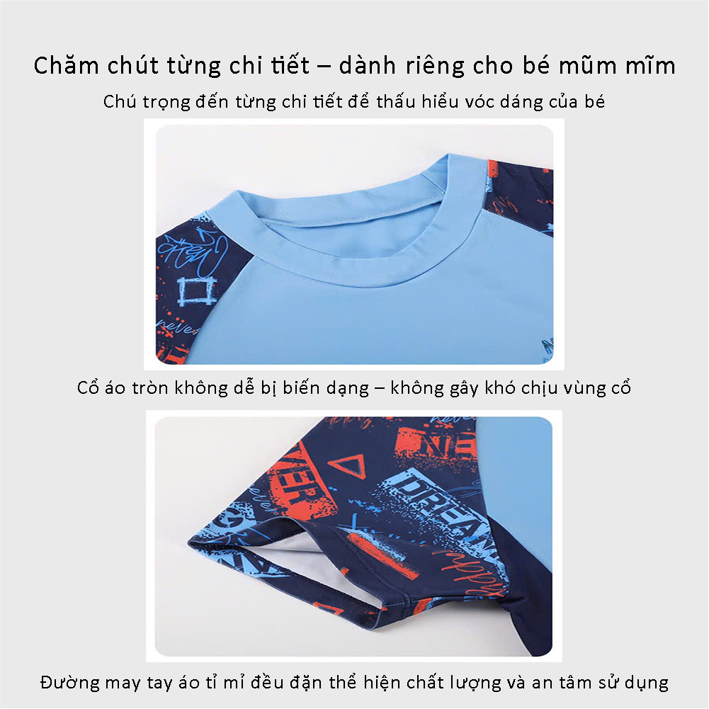 Bộ đồ bơi bé trai tay ngắn quần ngắn BIG SIZE kèm mũ, Size từ 34-73kg