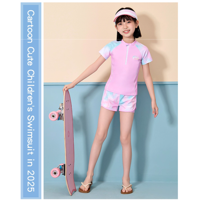 Đồ bơi bé gái YUKE tay ngắn quần ngắn ombre sôi động khóa kéo trước tiện lợi size từ 10–30kg