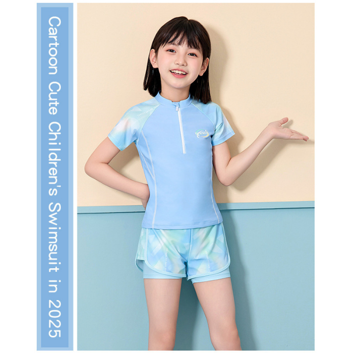 Đồ bơi bé gái YUKE tay ngắn quần ngắn ombre sôi động khóa kéo trước tiện lợi size từ 10–30kg