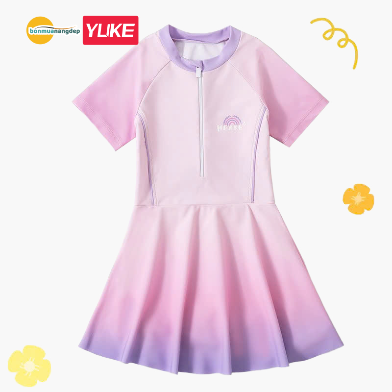 Đồ bơi bé gái YUKE chất vải mềm mại thiết kế váy liền thân dễ thương cân nặng 13-35kg