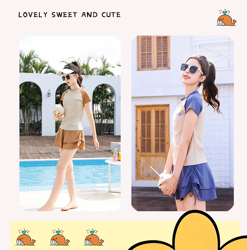 Đồ bơi bé gái váy tay ngắn có quần đùi rời phía trong kín đáo | SET bơi bé gái 3 chi tiết váy quần đùi