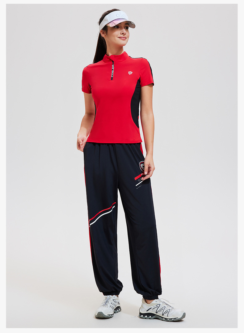 Áo picklebal, áo thể thao tay ngắn cổ đứng khoá kéo trước phối màu cá tính