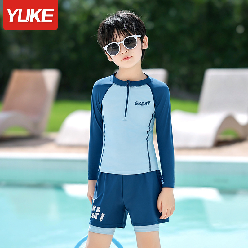 Đồ bơi bé trai thời trang năng động size Đại tay dài quần đùi 2 lớp dày dặn che chắn tốt không bị lộ hiệu Yuke