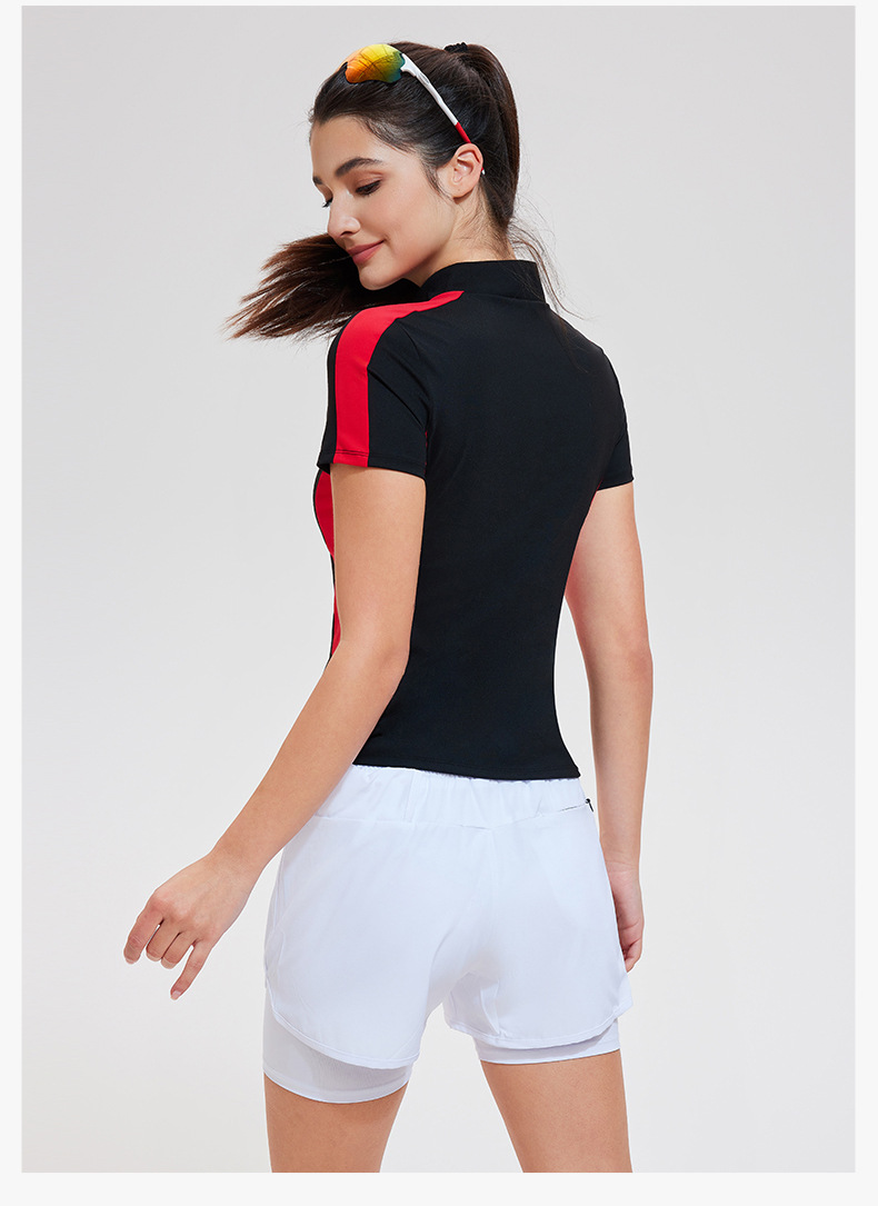 Áo picklebal, áo thể thao tay ngắn cổ đứng khoá kéo trước phối màu cá tính