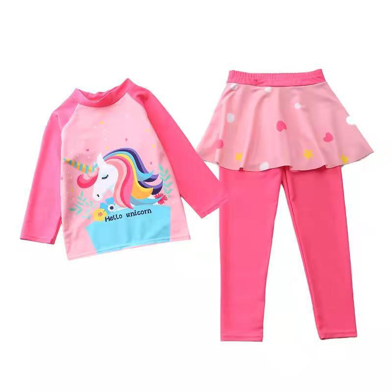 Đồ bơi bé gái tay dài quần dài đính chân váy