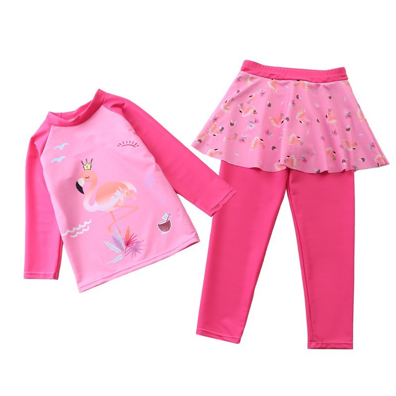 Đồ bơi bé gái tay dài quần dài đính chân váy