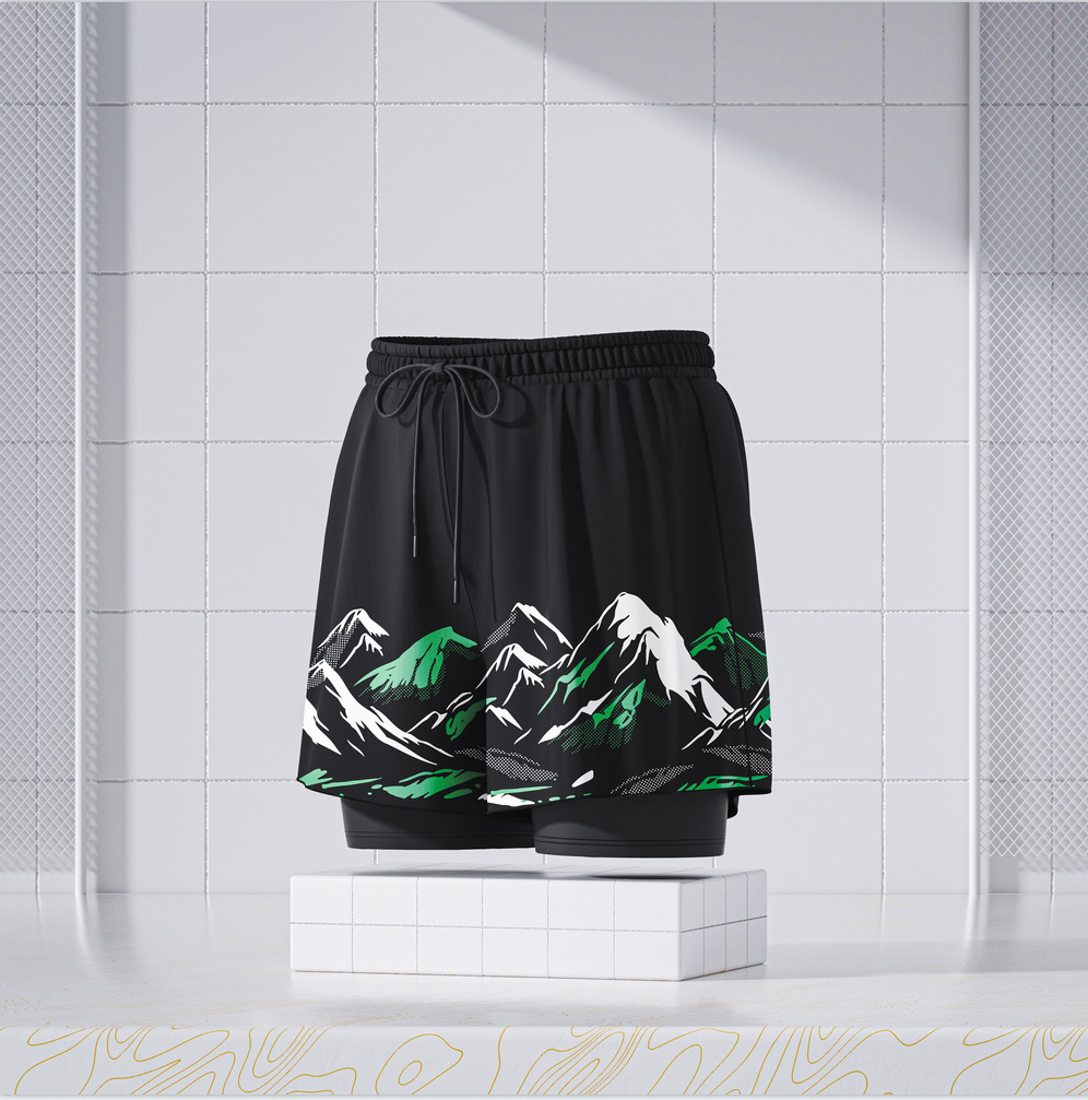 Quần bơi nam 2 lớp thể thao, phối họa tiết dãy núi cá tính, dáng suông