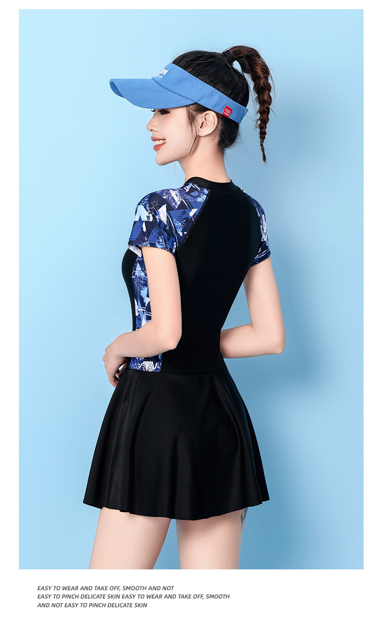 Đồ bơi Nữ liền thân tay ngắn chân váy quần đùi YY82301-1