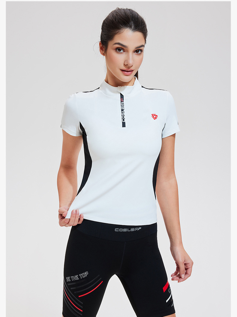 Áo picklebal, áo thể thao tay ngắn cổ đứng khoá kéo trước phối màu cá tính