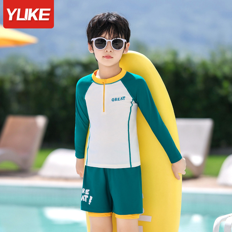 Đồ bơi bé trai thời trang năng động size Đại tay dài quần đùi 2 lớp dày dặn che chắn tốt không bị lộ hiệu Yuke