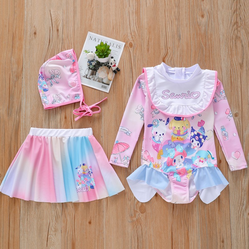 Set bơi Kuromi áo liền thân phối chân váy rời điệu đà 2 cách mặc tặng kèm nón bơi