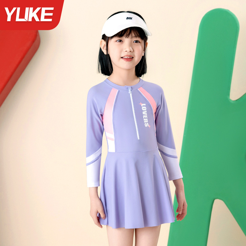 Đồ bơi bé gái Hiệu YUKE tay dài chân váy YY2357