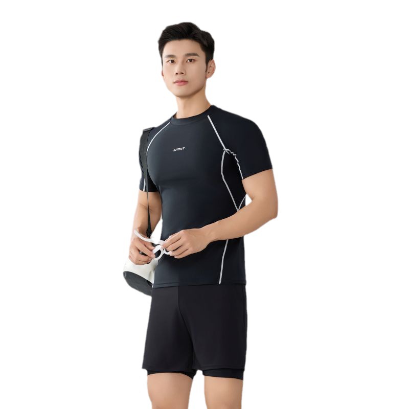 Đồ bơi nam tay ngắn, quần 2 lớp phong cách hàn quốc