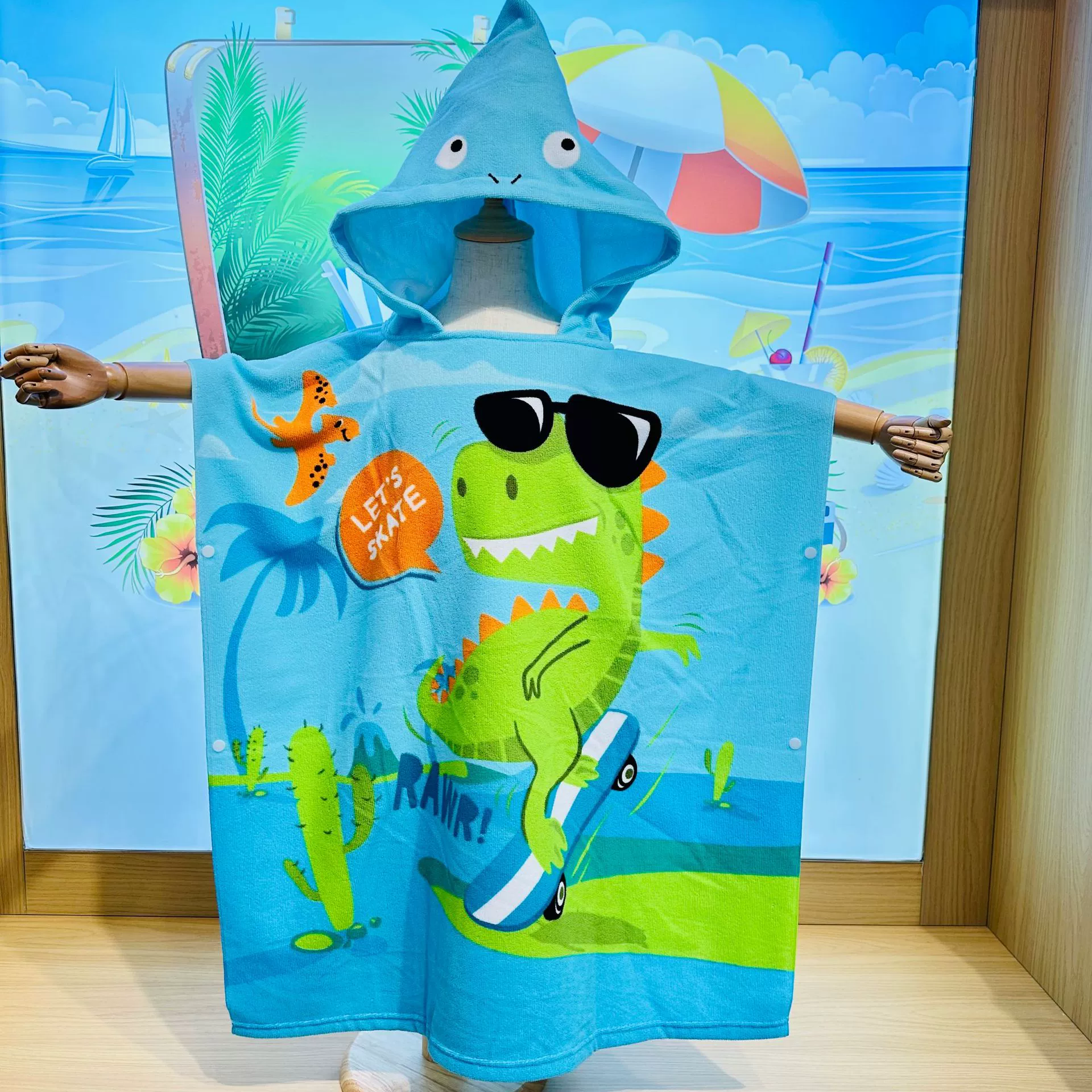 Khăn choàng tắm, khăn tắm 70x150cm cho bé đi bơi, đi biển cỡ lớn sợi mịn có mũ siêu cute