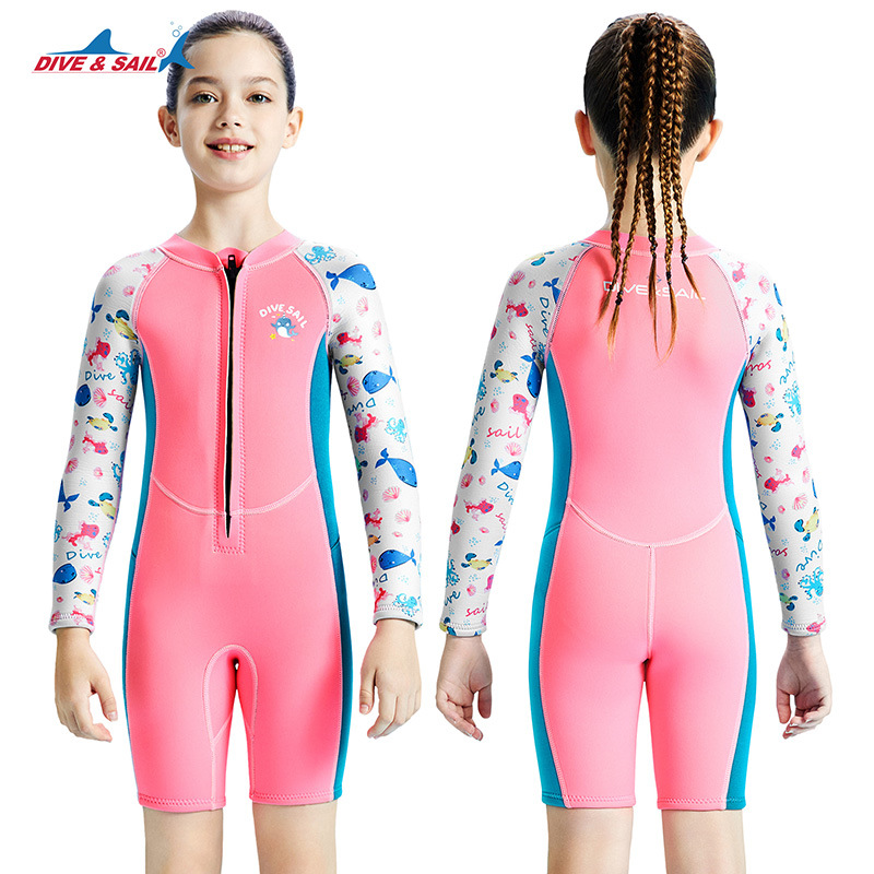 Đồ bơi giữ nhiệt bé gái Dive and Sail size 12-30kg cao su dày 2.5mm giữ ấm ngăn tia UV