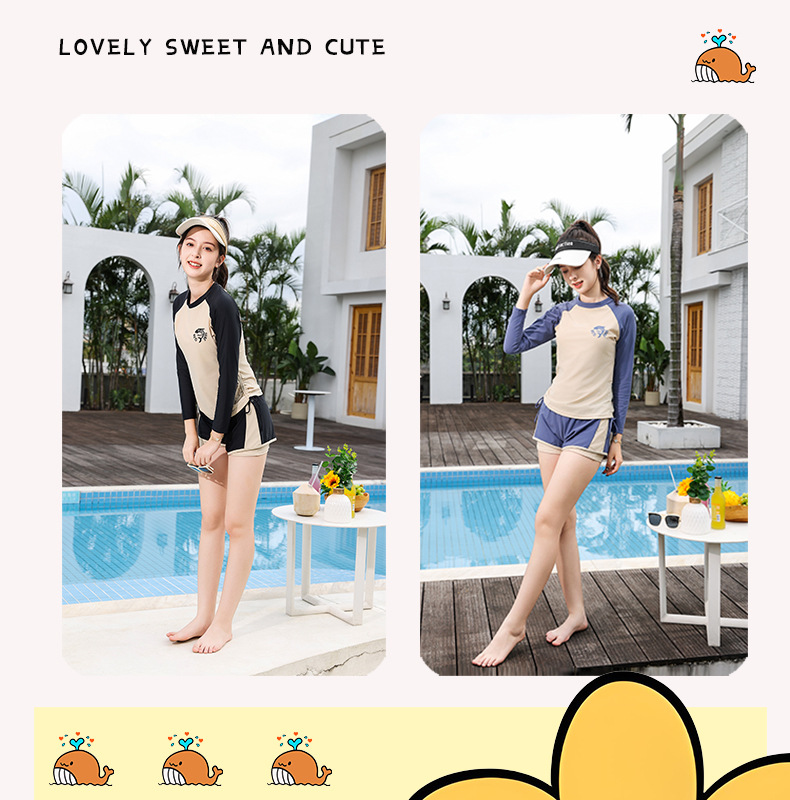 Đồ bơi bé gái thiếu niên tay dài quần đùi 2 lớp dày dặn kín đáo đa phong cách