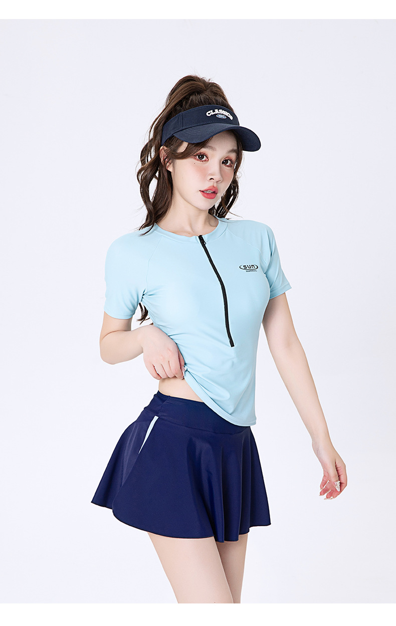 Đồ bơi nữ tay ngắn chân váy, quần ngắn phối 2 màu trẻ trung thời trang chất vải co giãn 4 chiều đàn hồi tốt