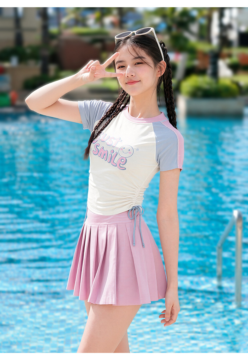 Bộ đồ bơi YUKE hai mảnh phong cách Hàn Quốc dành cho bé gái cỡ trung bình và lớn