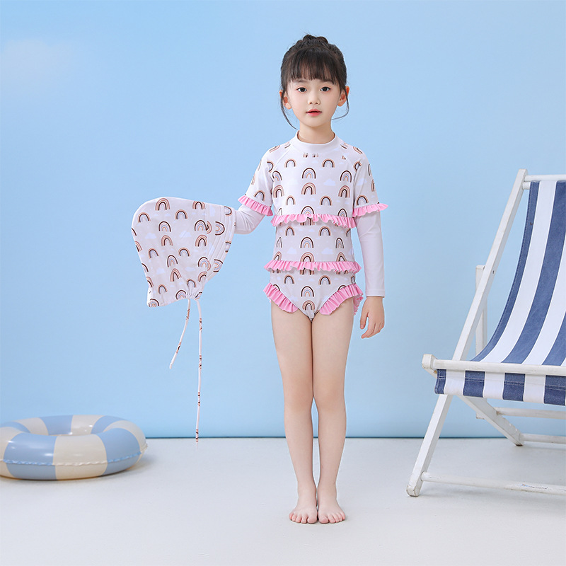 Đồ Bơi Bé Gái Tay Dài Chống Nắng Kèm Nón rộng vành – Bikini Trẻ Em 16kg-40kg Mẫu Mới Dễ Thương
