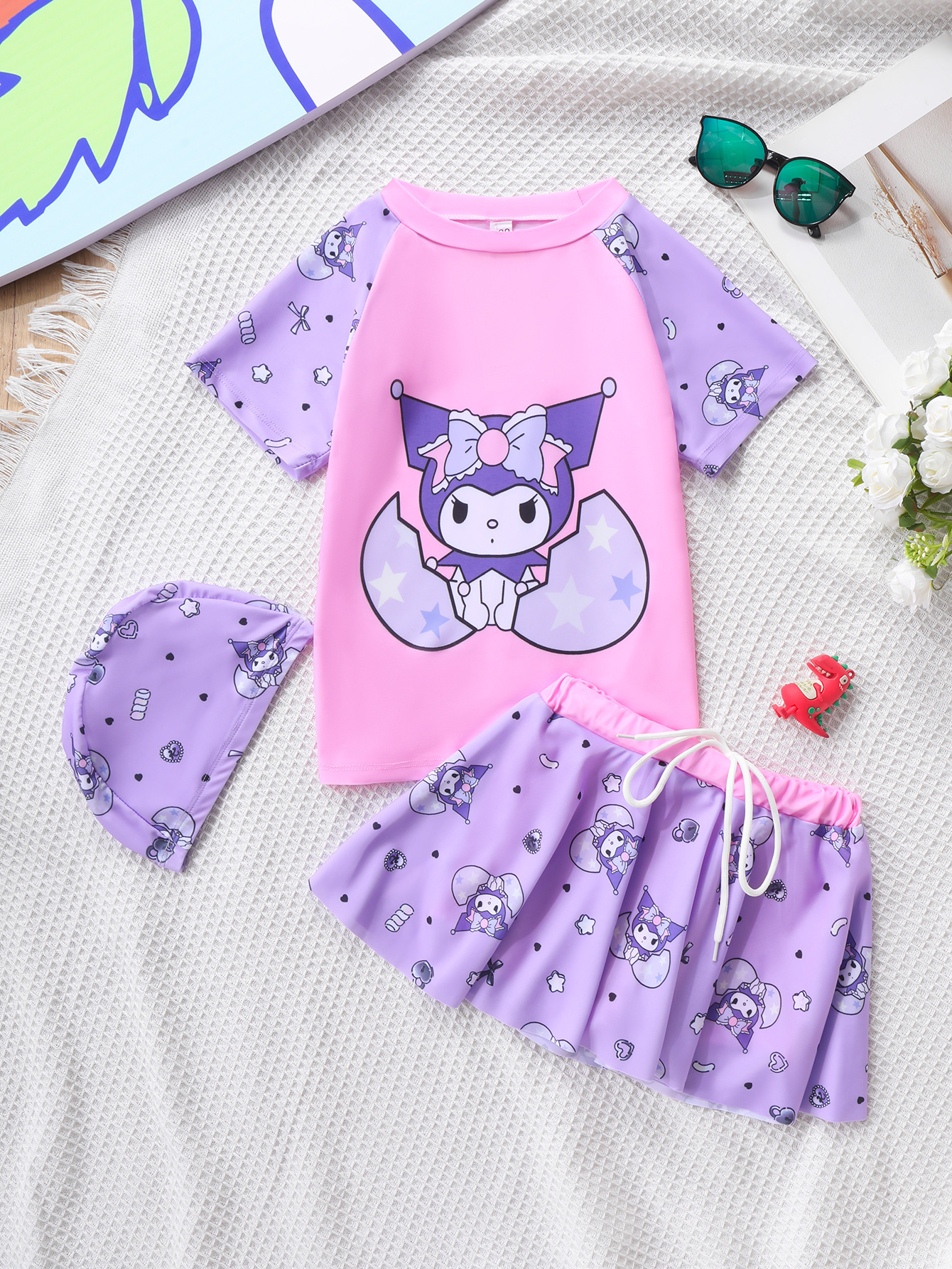Đồ bơi bé gái Kuromi Saniro váy đáng yêu nhiều màu sắc kèm nón